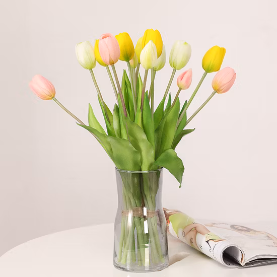 Artificial-Flowers-Tulips-Bouquet-in-Glass-Vase-Fake-Flowers-with-Vase-Arrangements-for-Home-Kitchen-Table-Office-Room-Party-Decoration